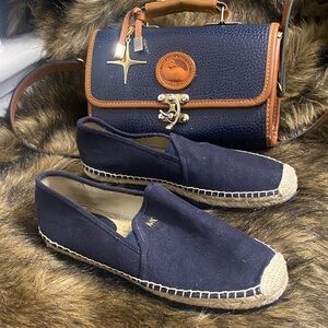 Navy Canvas Espadrilles and Leather Handbag Set